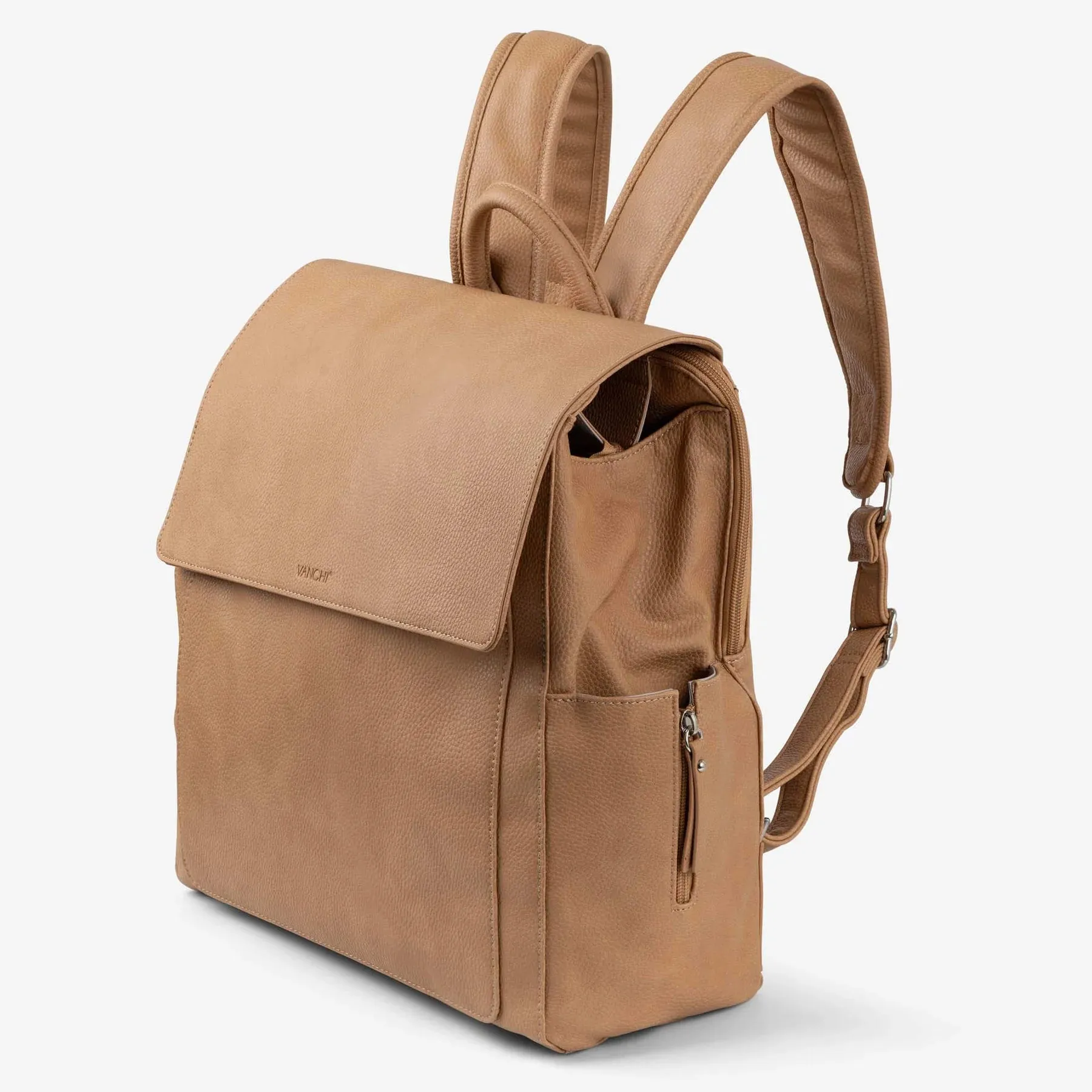 Vanchi Vegan Leather Emmy Backpack Nappy Bag - Camel