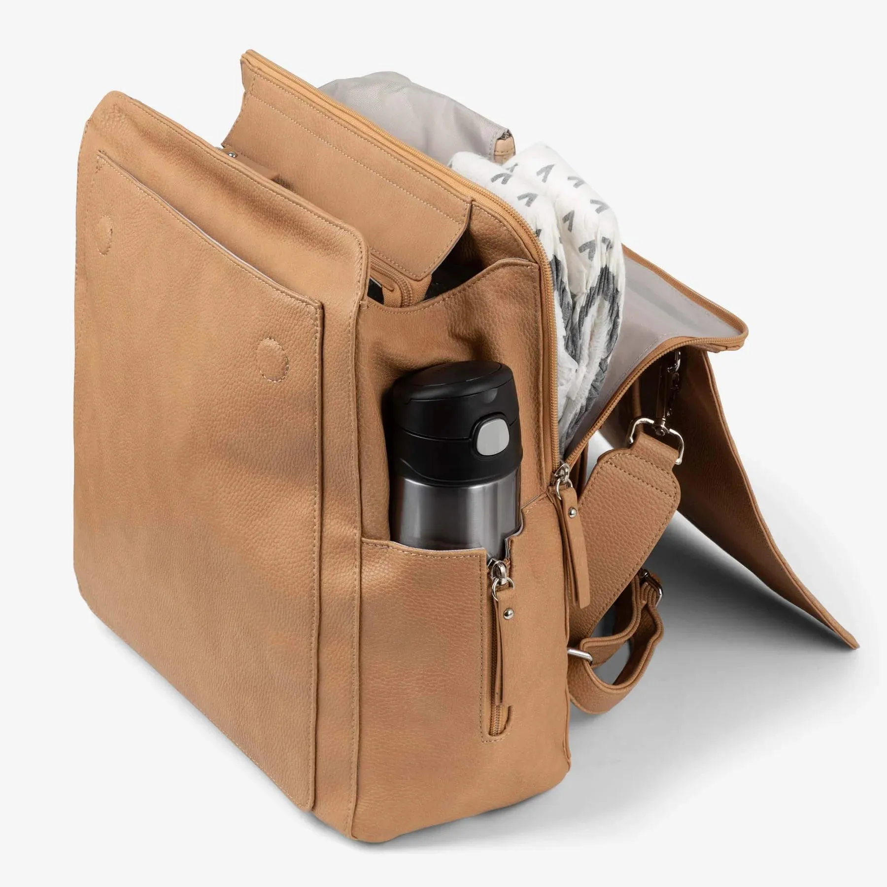 Vanchi Vegan Leather Emmy Backpack Nappy Bag - Camel