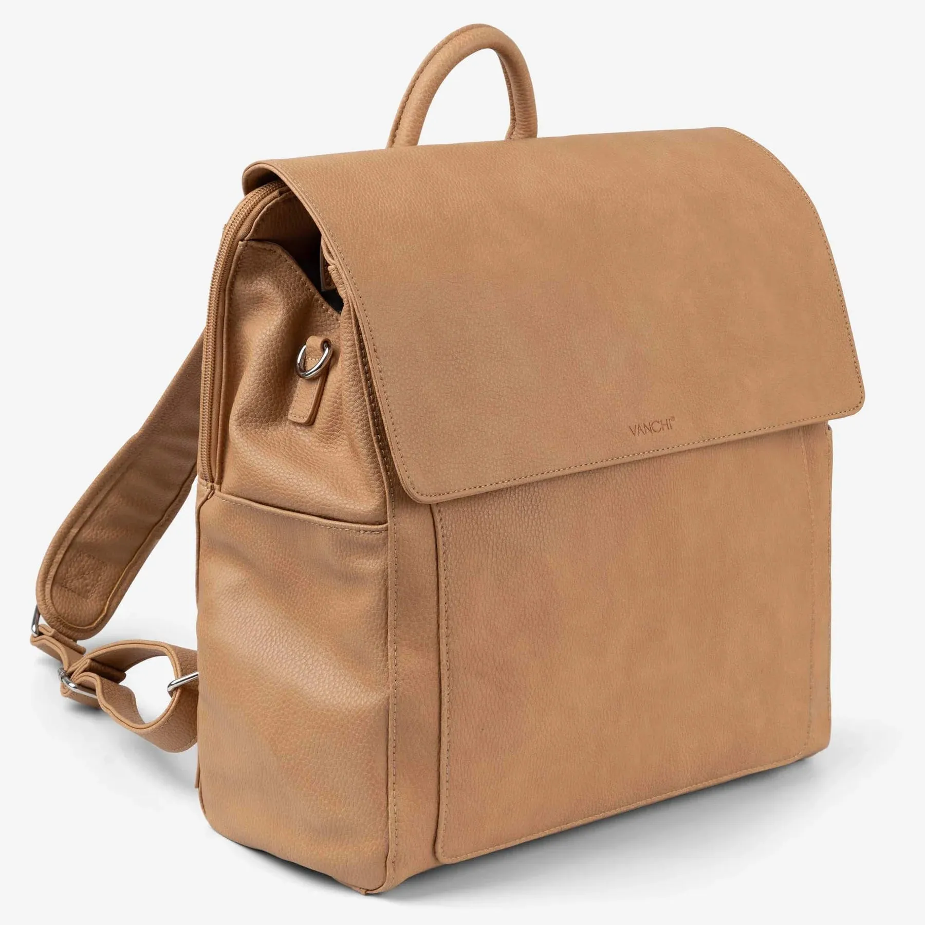 Vanchi Vegan Leather Emmy Backpack Nappy Bag - Camel