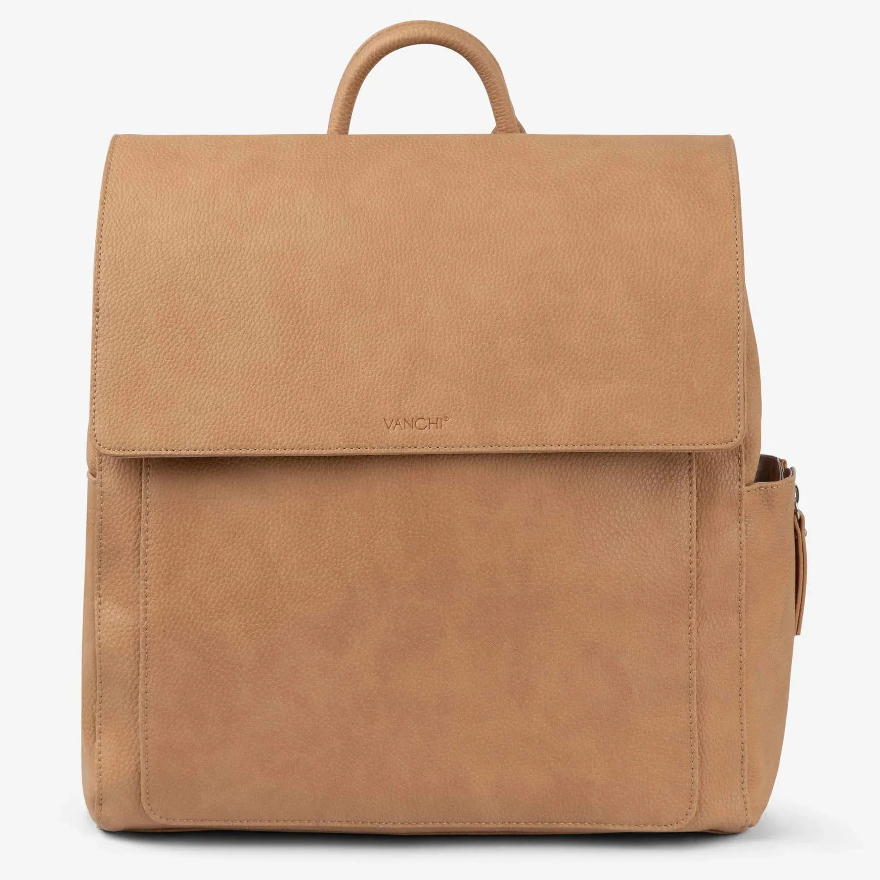 Vanchi Vegan Leather Emmy Backpack Nappy Bag - Camel
