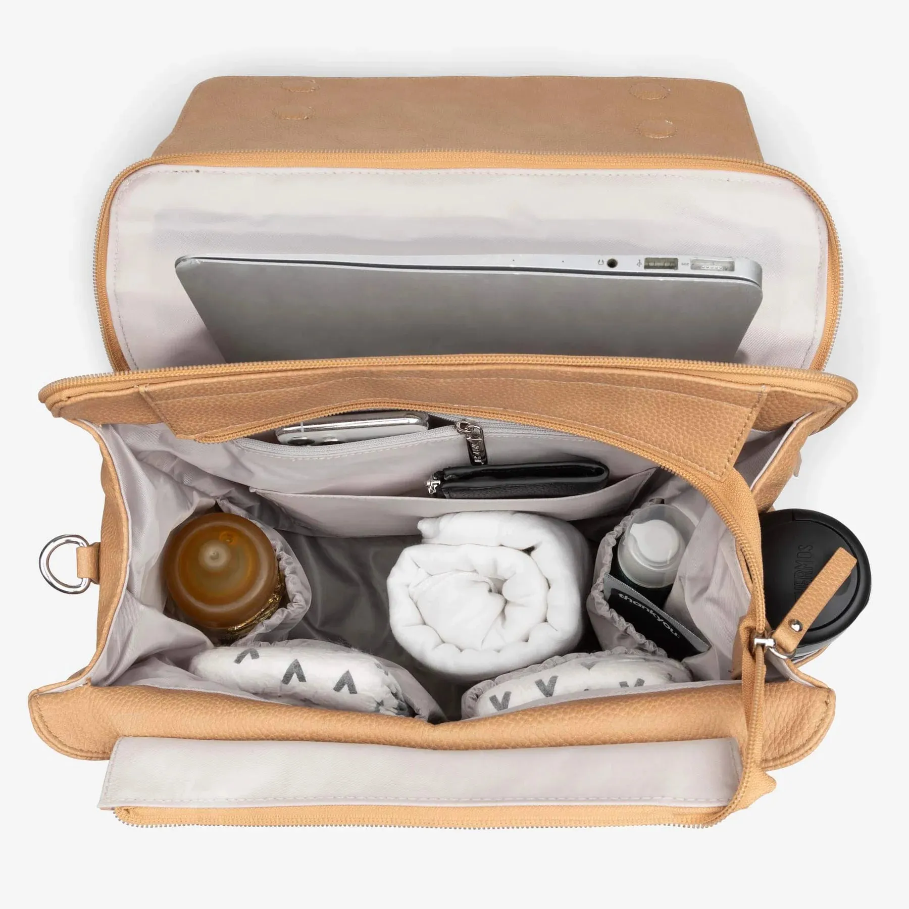 Vanchi Vegan Leather Emmy Backpack Nappy Bag - Camel