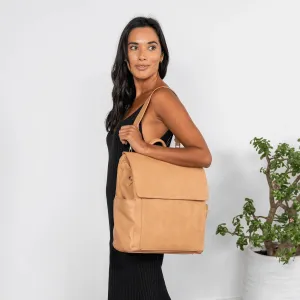 Vanchi Vegan Leather Emmy Backpack Nappy Bag - Camel