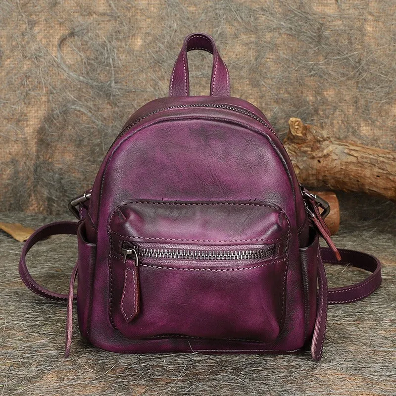 Vintage Green Small Leather Rucksack Womens Mini Leather Backpack Ladies Backpack Purses