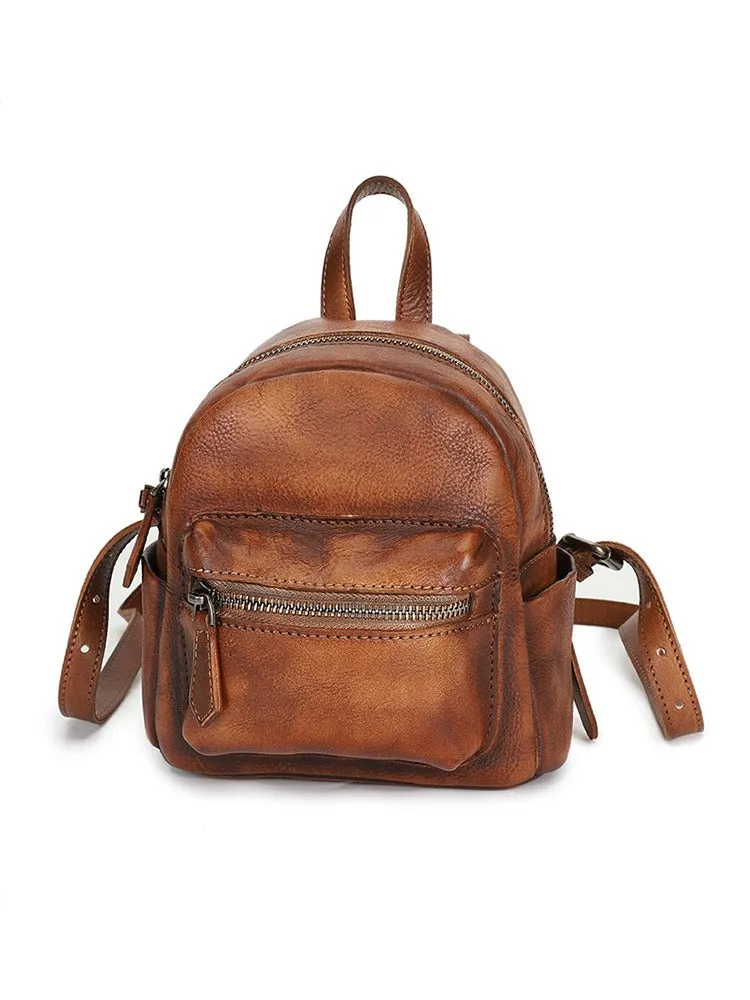 Vintage Green Small Leather Rucksack Womens Mini Leather Backpack Ladies Backpack Purses