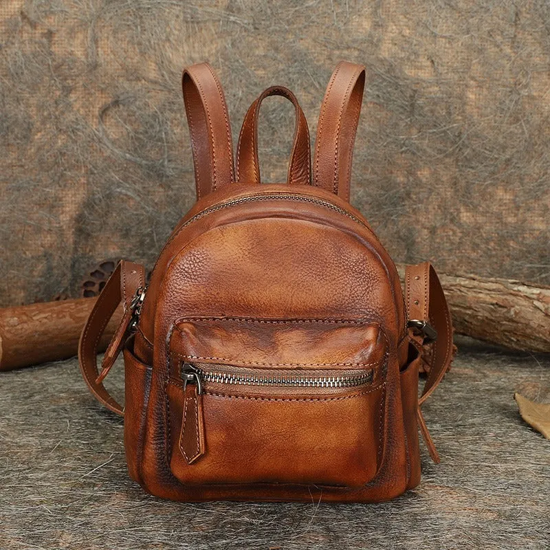Vintage Green Small Leather Rucksack Womens Mini Leather Backpack Ladies Backpack Purses