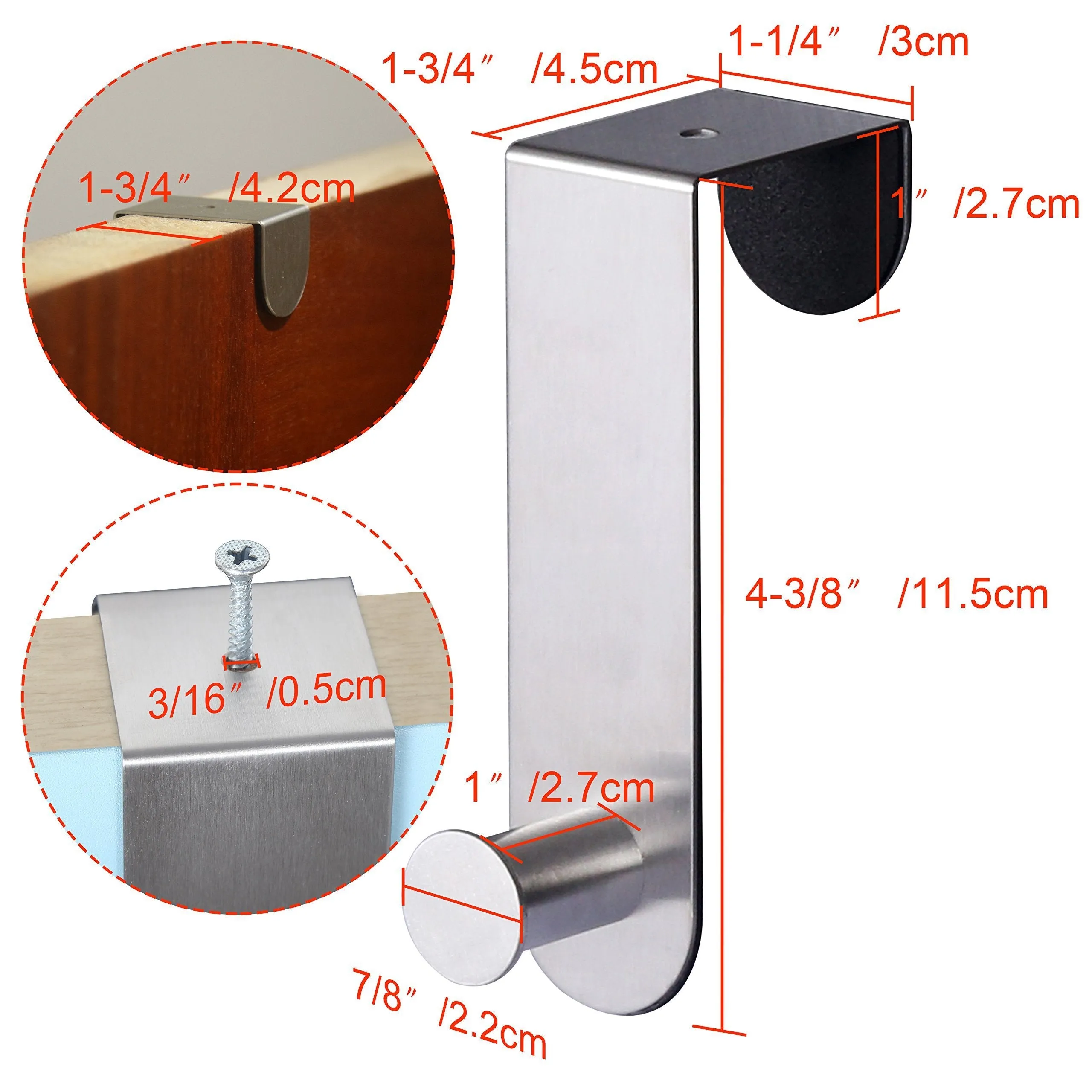 WEBI Over-The-Door Hooks Modern, Heavy Duty, Rust-Resist, Single Door Rack Hanger, Individual Coat Hook for Clothes, Towel, Hat, Scarf, Purse, MHYG-4, (4 Packs, Stainless Steel, Satin)