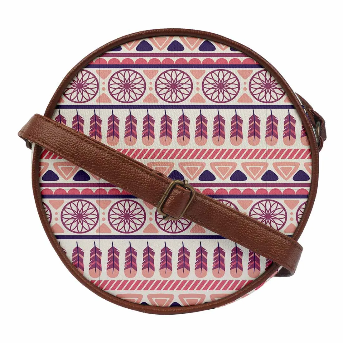 White & Pink Boho Round Sling Bag