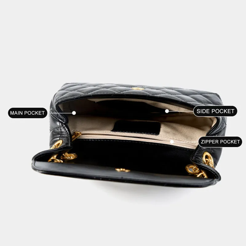 Women Fashion Cowhide Chain Shoulder Cross Body Bag