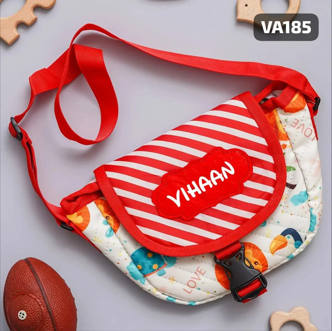 Your Gift Studio Animal Print Kids Customised Sling Bag (Red)